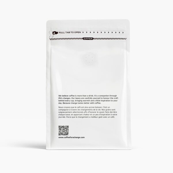Coffee for a Change coffee bag back label