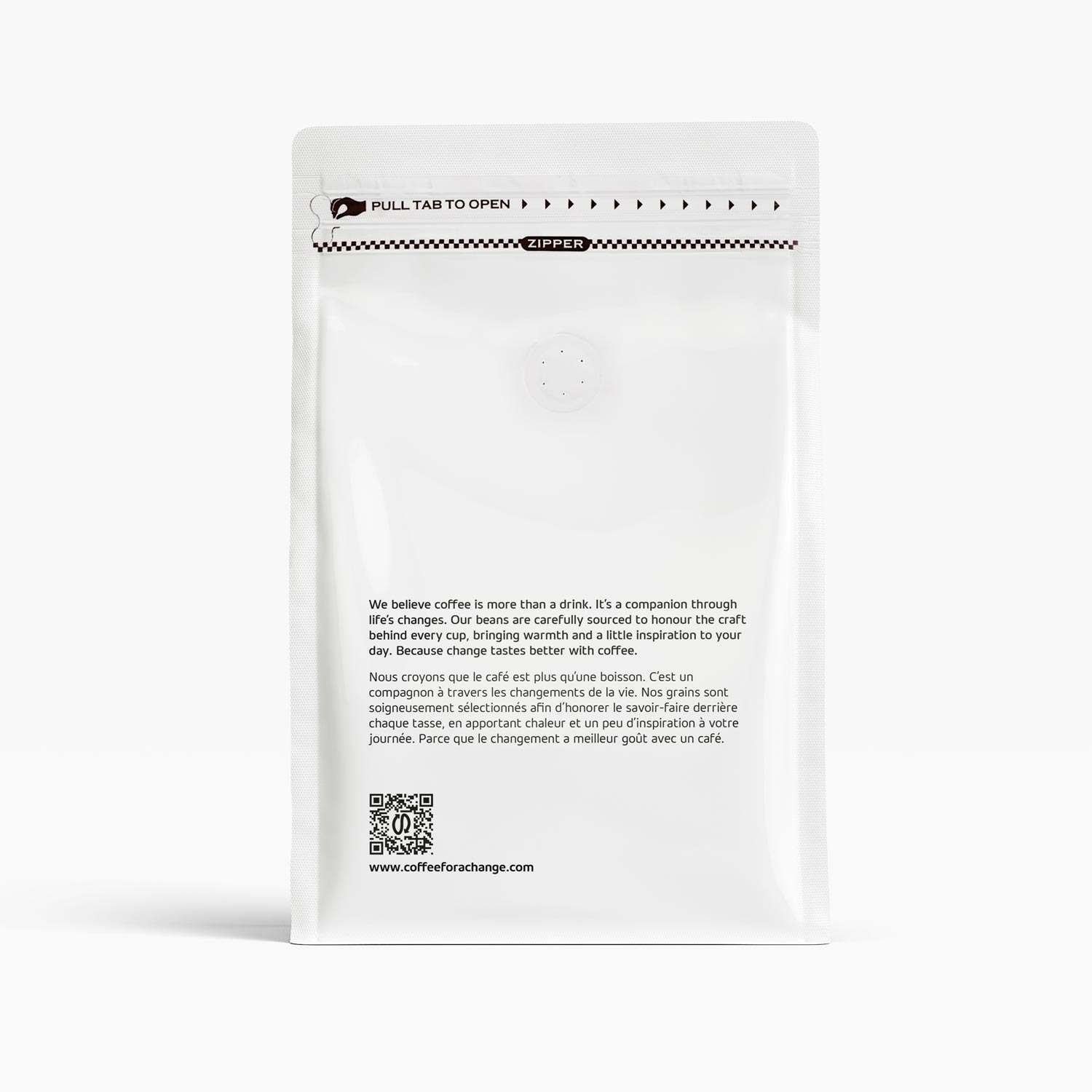 Coffee for a Change coffee bag back label