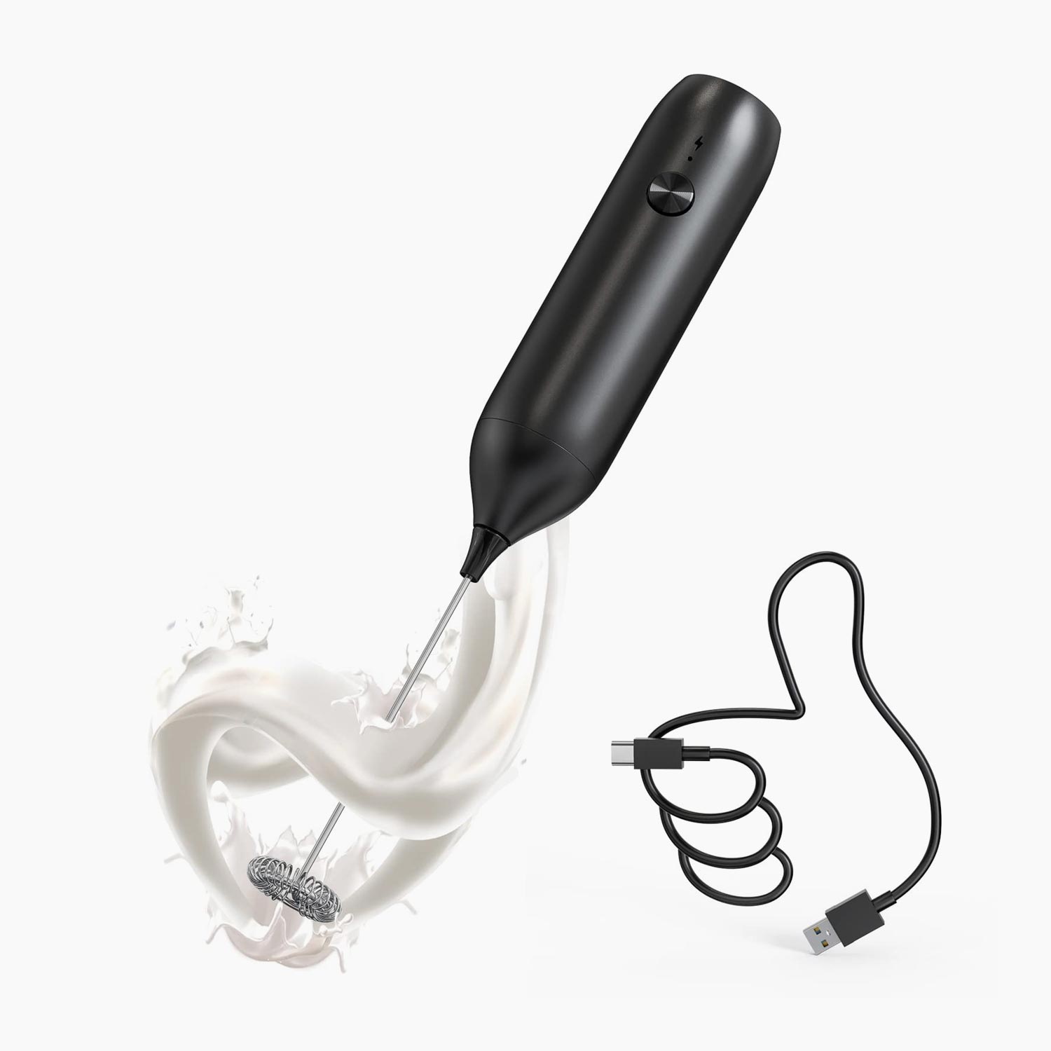 Rechargeable milk frother for coffee and lattes