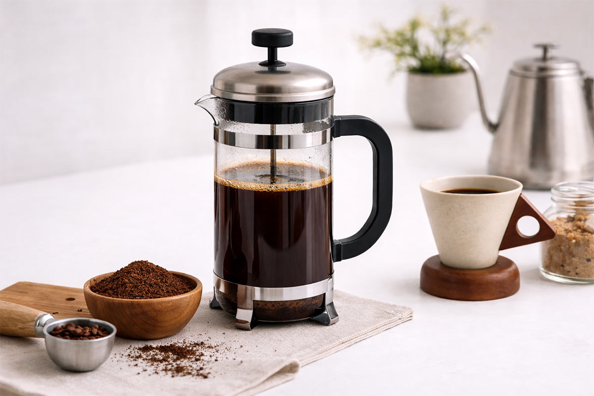 French press coffee brewing