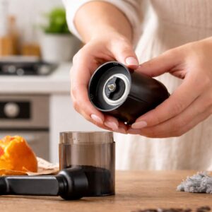 Manual coffee grinder in a modern kitchen setting